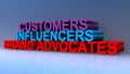 Customers influencers brand advocates on blue Royalty Free Stock Photo