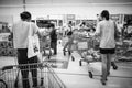 Customers line up a queue at cashier counter in Supermarket at Sukhumvit road Onnut Bangkok Thailand