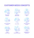 Customers needs blue gradient concept icons set Royalty Free Stock Photo