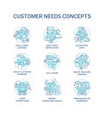 Customers needs turquoise concept icons set Royalty Free Stock Photo