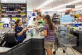 Customers paying for shopping at a supermarket. Line at the cash