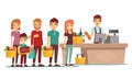 Customers people queue at cash desk with cashier in supermarket. Shopping vector concept Royalty Free Stock Photo