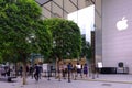 Customers queue outside Apple store in Orchard Road, waiting for their turn to go in; safe entry, social distancing measures