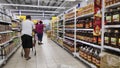 Customers shopping in the supermarket for food in Johor Bahru, Malaysia