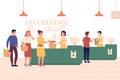 Customers standing in line or queue to cashier in supermarket. Shopping vector concept. People queue in retail store Royalty Free Stock Photo