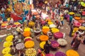 Customers and traders of huge Flower Market on busy indian street