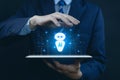 customers using tablet Intelligent digital chatbot communication conversational assistant robot Access to Internet network