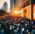 Customers waiting outside a store during Black Friday with festive decorations, ai generated Royalty Free Stock Photo