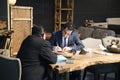 Customers and sellers negotiate sales at Istanbul Furniture Fair in istanbul,
