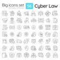 Customizable black big linear icons set for cyber law