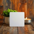 Customizable Card Candle Plant on Rustic Wood Royalty Free Stock Photo