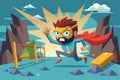 A customizable cartoon character is shown running confidently, breaking down obstacles in a bright environment, Customizable Royalty Free Stock Photo
