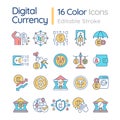 Customizable colorful icon set for digital currency