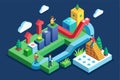 Customizable growth curve with people and arrows showing success, Growth curve Customizable Isometric Illustration