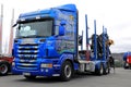 Customized Blue Scania Logging Truck on Display