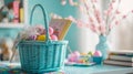 Customized Girls' Easter Basket with Crafts and Storybooks Royalty Free Stock Photo