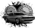 monochromatic illustration of customized muscle car with dashboard Royalty Free Stock Photo