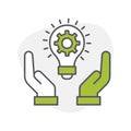 Customized solutions icon. Hands on innovation graphic. Collaborative problem solving symbol. Tailored solutions teamwork.