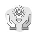 Customized solutions icon. Hands on innovation graphic. Collaborative problem solving symbol. Tailored solutions teamwork. Royalty Free Stock Photo