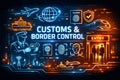 Customs and Border Control Neon Technology and Security Royalty Free Stock Photo