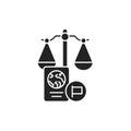 Customs court glyph black icon. Judiciary concept. Immigration law element. Sign for web page, mobile app, button, logo. Vector