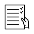 Customs flat line icon. Declaration, passport control, approve stamp. Outline sign mascara for mobile concept and web design,