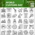 Customs line icon set, security check symbols collection or sketches. Border control solid line linear style signs for