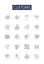 Customs line vector icons and signs. cargo, business, export, freight, import, control, shipping,transport outline