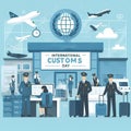 Customs officer checking passenger baggage in airport. AI Generated Royalty Free Stock Photo