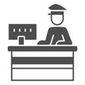 Customs officer at reception solid icon, security check concept, border protection vector sign on white background