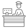 Customs officer at reception thin line icon, security check concept, border protection vector sign on white background Royalty Free Stock Photo