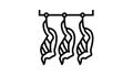 cut animal carcasses hang in warehouse line icon animation