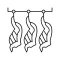 cut animal carcasses hang in warehouse line icon vector illustration