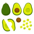 Cut avocado illustration set