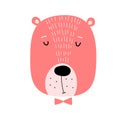 Cut bear , baby animal character for kid print. doodle illustrations in scandinavian style Royalty Free Stock Photo