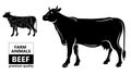 Cut of beef set. Poster Butcher diagram - Cow. Vintage typographic hand-drawn. Royalty Free Stock Photo