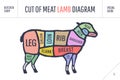 Cut of beef set. Poster Butcher diagram and scheme - Lamb Royalty Free Stock Photo
