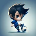 Chibi Cute Character, Boy Playing Football, Created With Generative Ai