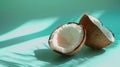 The cut coconut halves.AI generated image Royalty Free Stock Photo