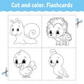 Cut and color. Flashcard Set. Coloring book for kids. Cartoon character