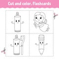 Cut and color. Flashcard Set. Coloring book for kids. Cartoon character