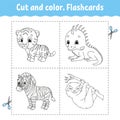 Cut and color. Flashcard Set. tiger, iguana, sloth, zebra. Coloring book for kids. Cartoon character. Cute animal Royalty Free Stock Photo