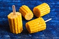 Cut corn on the cob on a stick Royalty Free Stock Photo