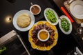 Cut Crispy Peking duck with pancakes Royalty Free Stock Photo