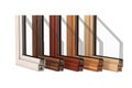 The Cut of Detailed Colorful Window PVC Profiles in Wooden Colors. 3d Rendering