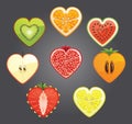 Cut of differend fruits,berries in a heart shape