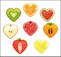 Cut of differend fruits and berries in the shape of a heart.White background. Royalty Free Stock Photo