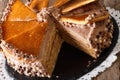 Cut Dobos cake close-up. horizontal Royalty Free Stock Photo