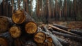 cut down trees in the forest. Selective focus Royalty Free Stock Photo