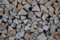 Cut firewood stack logs as pattern. Stack of firewood as background. Pile of chopped wood, closeup. Royalty Free Stock Photo